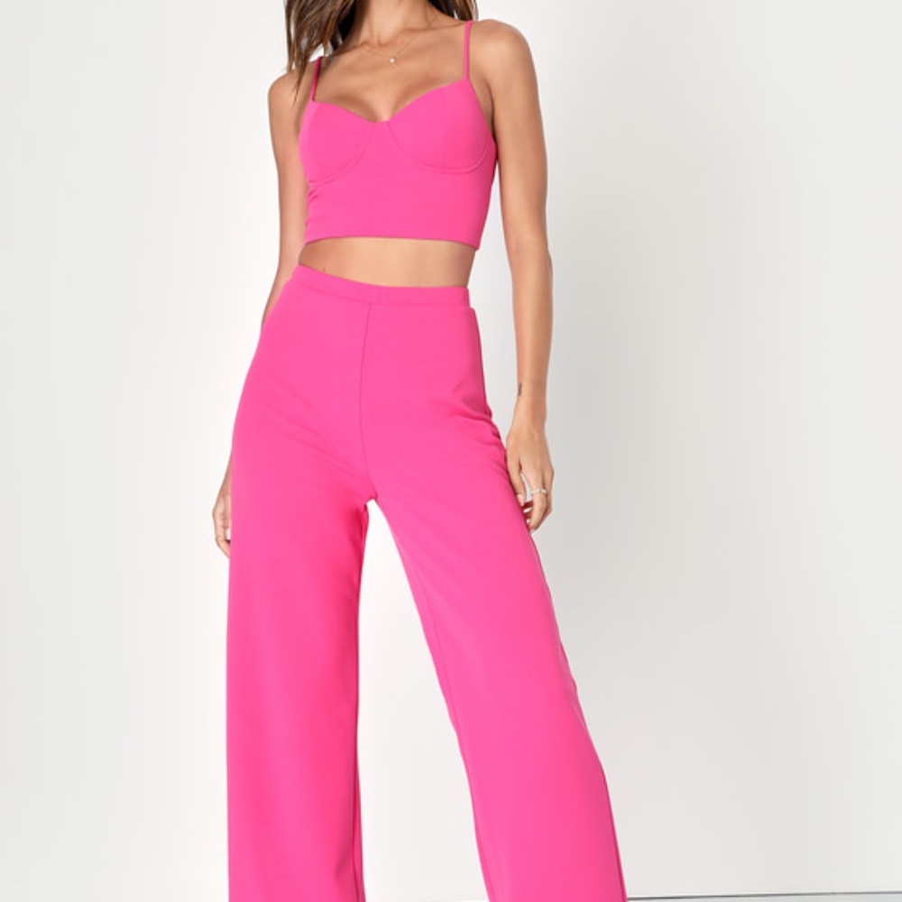 Lulus Devoted To Me Hot Pink Wide-leg Two-piece Jumpsuit - Size M